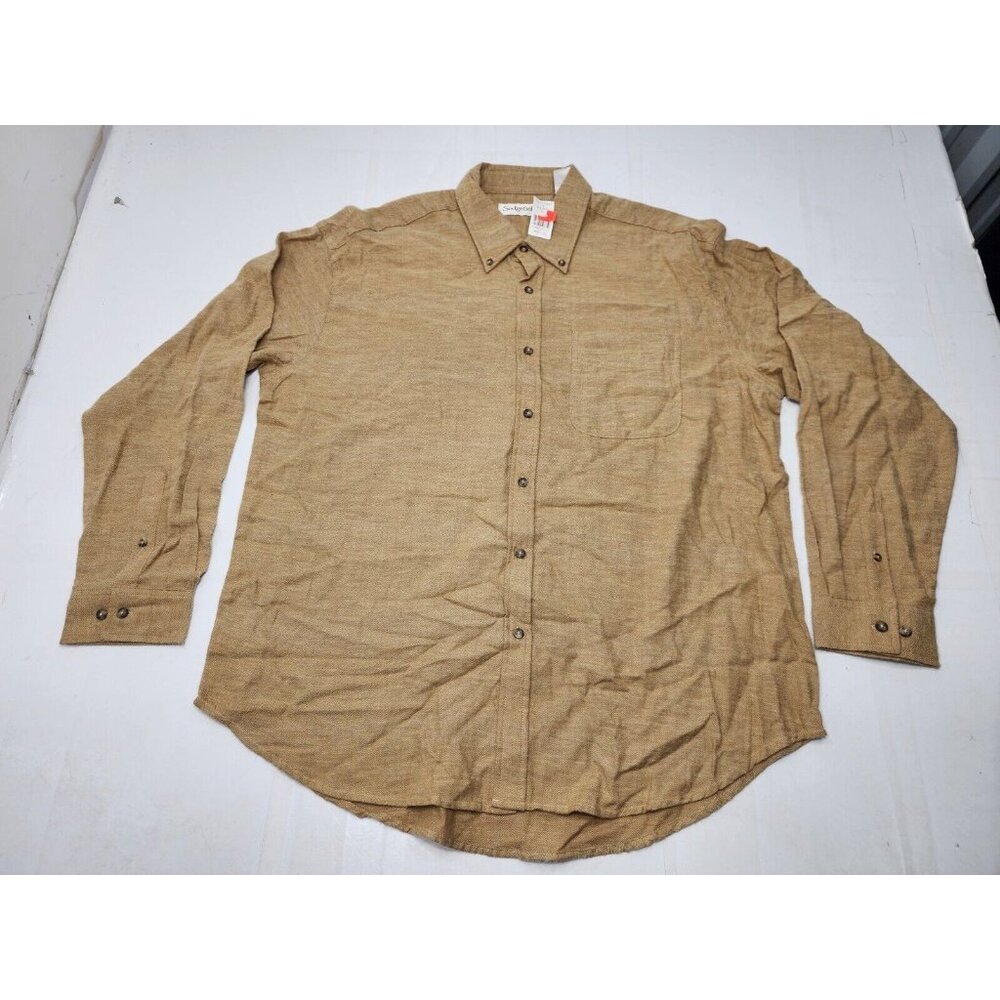 VTG Sedgefield By Wrangler Mens 100% Cotton Button Shirt Herringbone Tan Sz XL